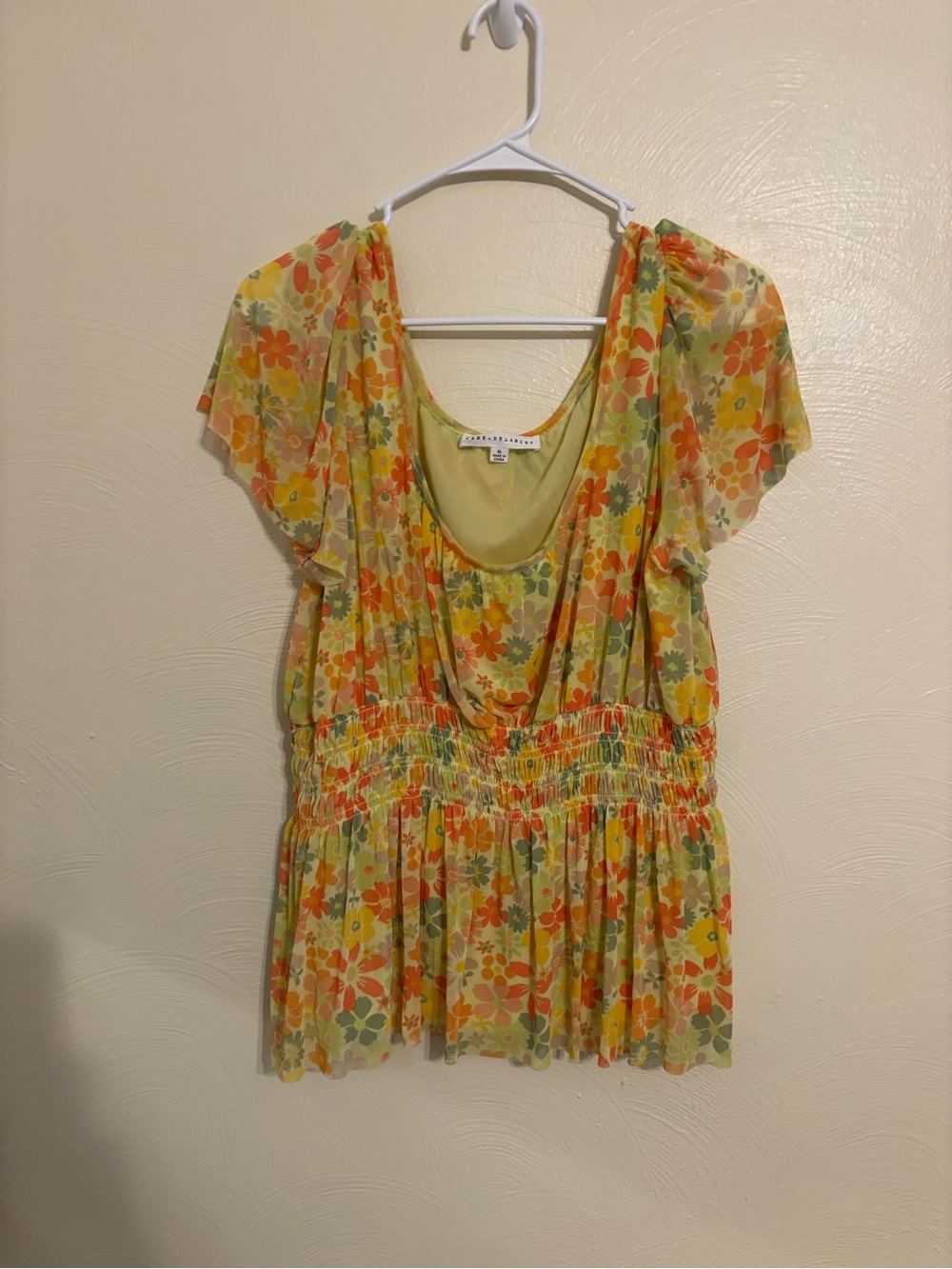 Jane + Delancey XL Floral Peplum Blouse Flutter Sleeve Smocked Waist Boho Top